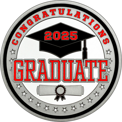 Red "Congratulations Graduate 2025" with Black Rim, Tassel & Ribbon